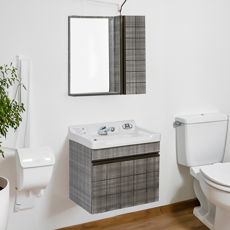 ست کابینت و روشویی مدل کویینتو طرح بتنی کد 103 به همراه آینه و باکس کن مدل 408897
