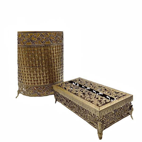 ست سطل و جای دستمال کاغذی مدل گل ریز آنتیک کن مدل 406686