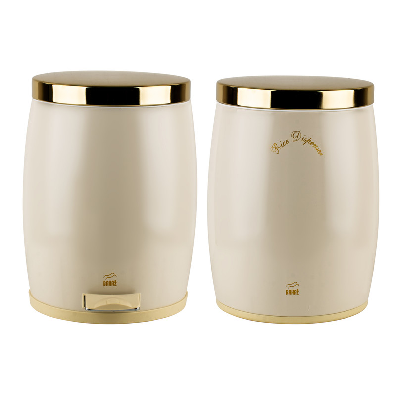 سطل زباله پدالی بهاز کالا مدل خمره ای کد DR GOLD-14L به همراه ظرف برنج کن مدل 408640
